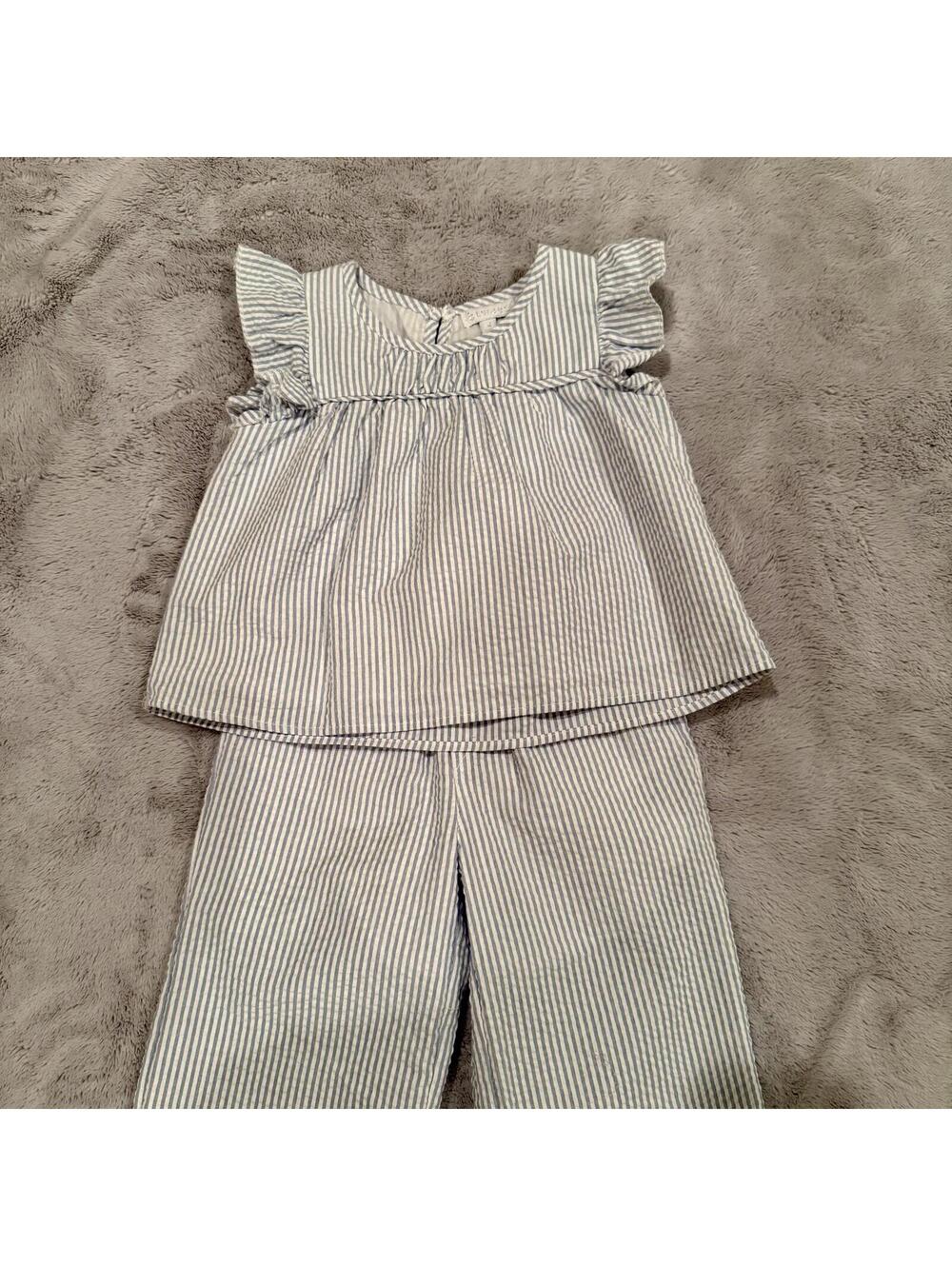 Girls Blue and White Striped Two-Piece Outfit